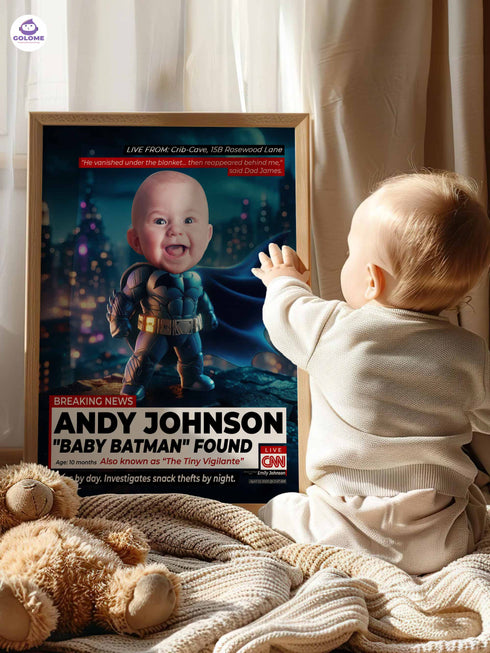 Custom Baby News Poster – Personalized Baby Bat Hero Wall Art